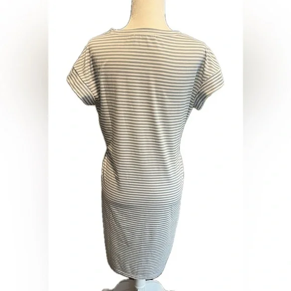 Merokeety blue and white tie waist striped short sleeve dress with pockets M - Picture 3 of 10